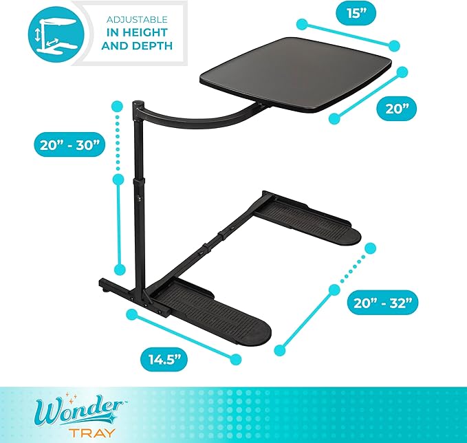 Stander Wonder Tray, Adjustable Swivel Table, Large Laptop Stand, Couch Desk, Side Tables & Gaming Bench, TV-Trays for Eating on Couches, Chairs, Recliners, Black