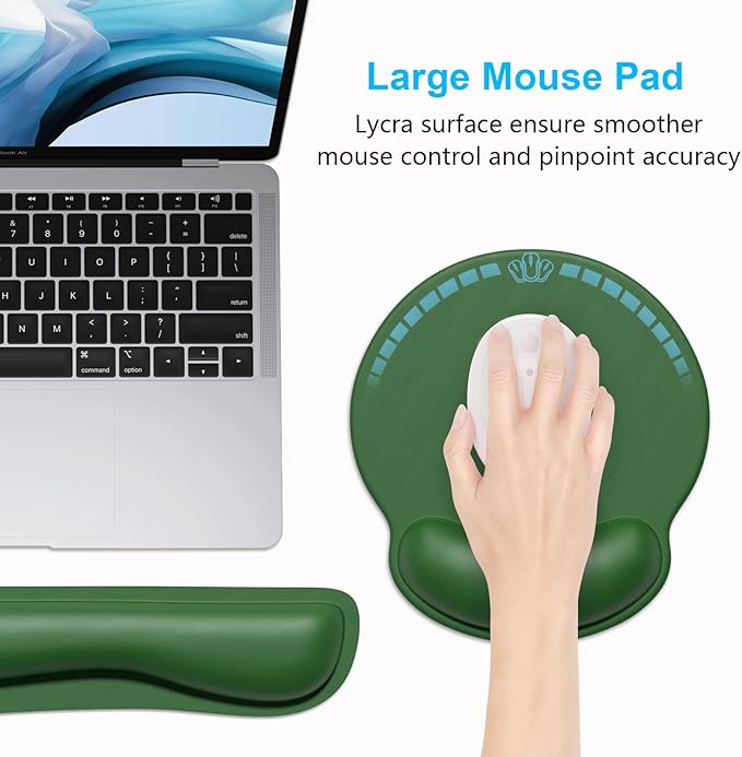 Dapesuom Keyboard Wrist Rest and Mouse Pad with Wrist Support, Cute Memory Foam Cushion for Keyboard and Mouse Set, Ergonomic Pad Rests with Non Slip Base for Easy Typing & Pain Relief, Forest Green