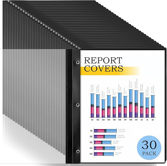 30 Pack Report Covers, COIDEA Report Covers with 3-Prong Fasteners, Presentation Folders for A4 and Letter Size Paper, Clear Front Report Covers Binder Bulk for School Business, 100 Sheet Capacity