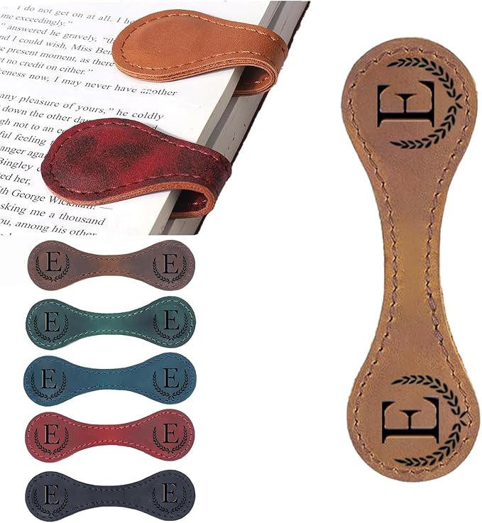 Artlaza Personalized Magnetic Leather Bookmark, 26 Letters Custom Leather Bookmarks, Handmade, Leather Magnetic Bookmark for Book Lovers Readers Women Kid(Dark Yellowï¼ŒEï¼‰