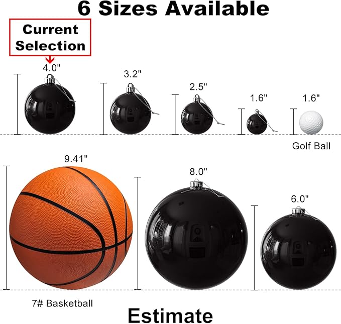 Black 4.0" Large Christmas Balls - Christmas Tree Decoration Ornaments Shatterproof Hanging Balls for Birthday Halloween Holiday Wedding Decorations Set of 4pcs