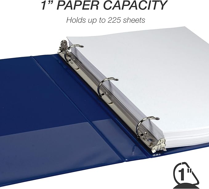 Samsill Durable 1 inch 3 Ring Binder, Made in USA, D Ring Binder, FSC 100% Recycled Chipboard, Blue, 12 Pack