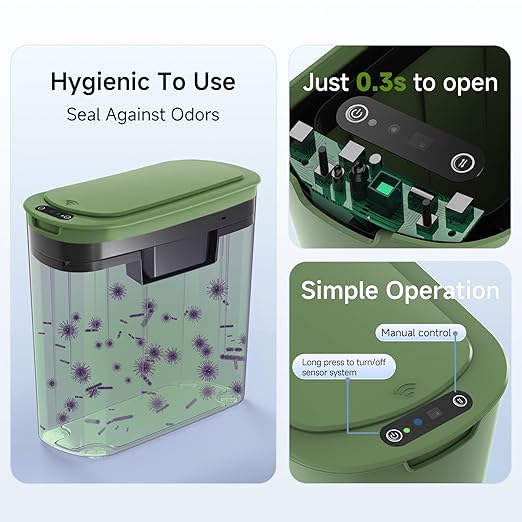 5 Gallon Motion Senor Bathroom Trash Can with Lid, Automatic Garbage Can Touchless, Smart Plastic Waste Basket for Narrow Spaces, Bathroom, Office, Bedroom, Living Room (Green)