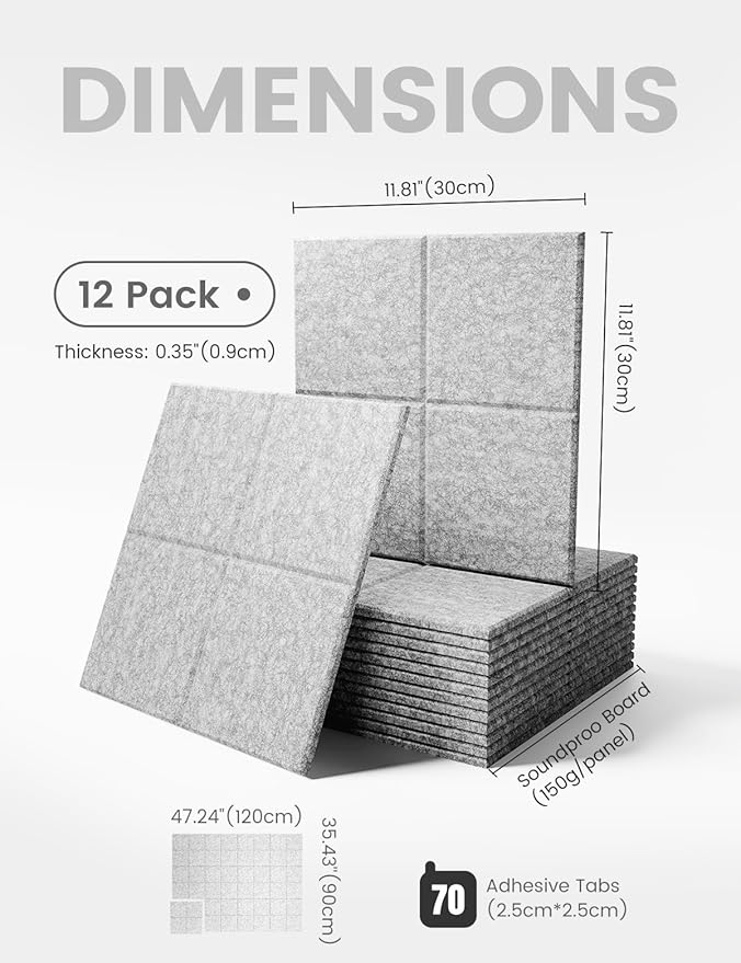 Large Felt Bulletin Board 48" x 36" Cork Board Alternative-12 Pack with 70 Safe Removable Adhesive Tabs, Cork Boards for Walls Cork Board for Home Office Classroom Pin Board-Marble Gray