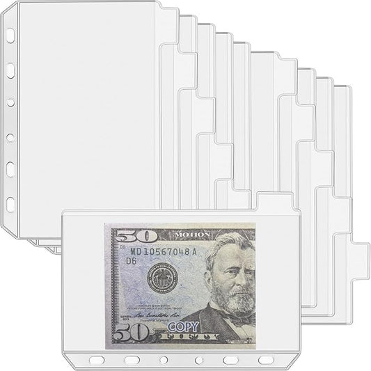 12PCS A7 Binder Pockets with No Zippers, Zipless Budget Envelopes with Index Bits Design, A7 Binder Pouch for 6 Ring Binder, Money Folder Organizer,Clear PVC Savings Challenges Envelopes,12PCS