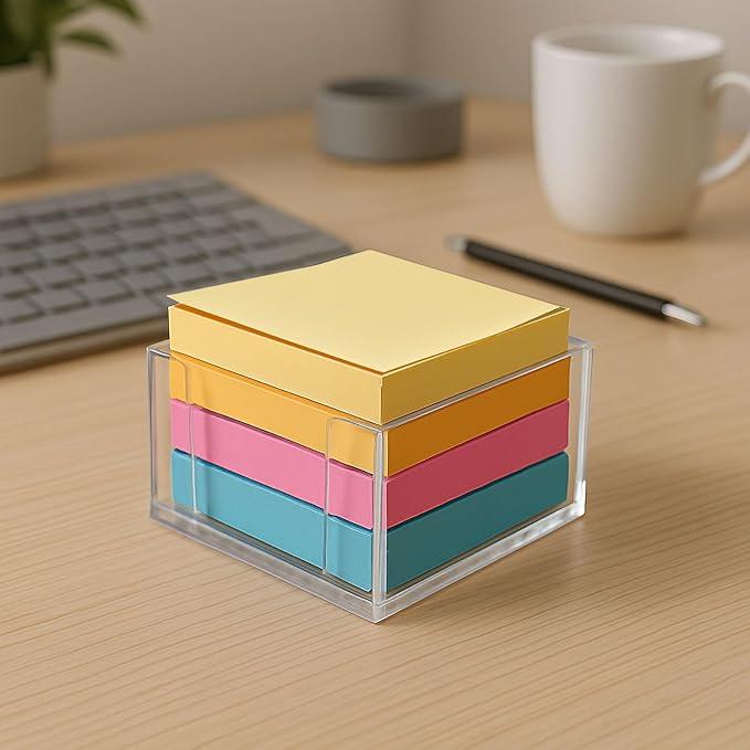 Acrylic Sticky Note Holder, 3 x 3 Clear Acrylic Notepad Holder, Crystal Notepad Organizer Notes Dispenser for School Dorm Home and Office