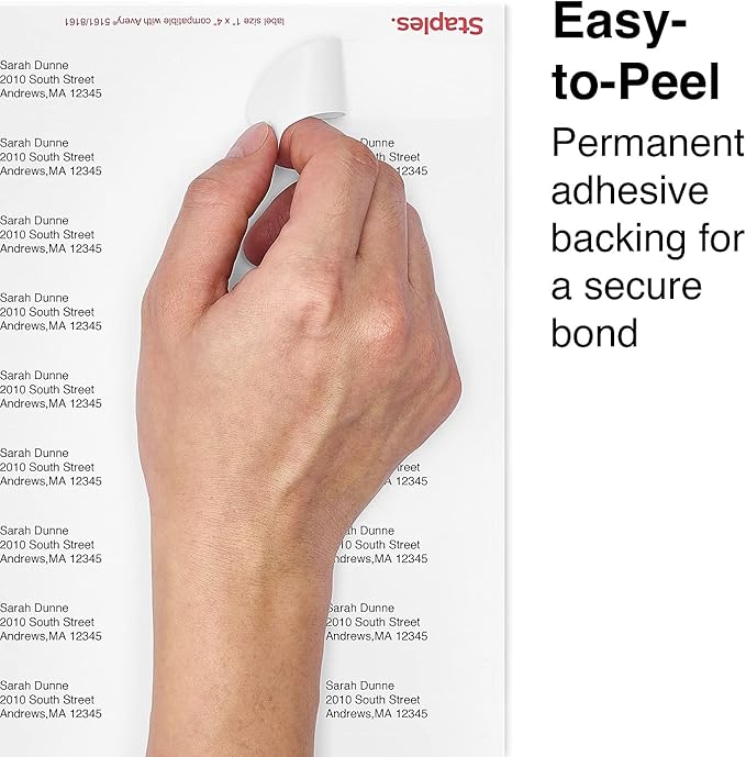 Staples® White Inkjet/Laser Address Labels 1" X 4", 5,000/Box