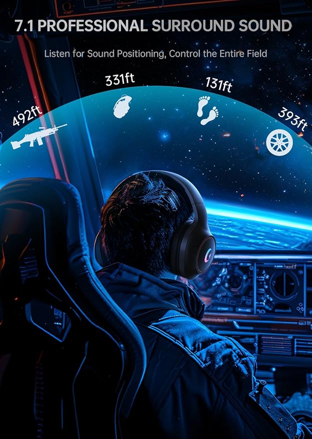 CM7002 Gaming Headset for PS5, PS4, PC, Mac, Switch, Xbox Series, Surround Sound RGB Gaming Headphones with Noise Canceling Microphone, 50MM Dynamic Drivers, 3.5MM Audio Jack, Black