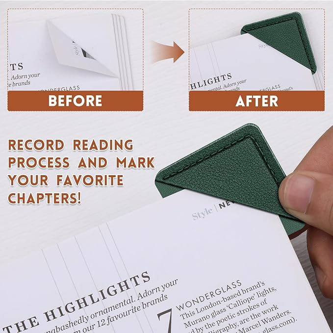 Leather Corner Bookmarks, 6 Pcs Square Page Book Marks Marks Cute Corner Page Bookmarks for Women Book Accessories for Teachers Students School Office Home Supplies