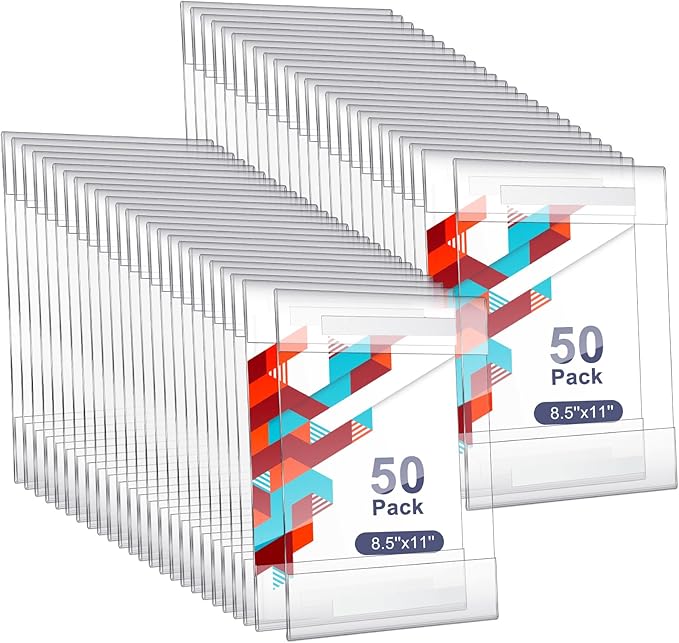Kigley 50 Packs 8.5 x 11 Wall Mount Acrylic Sign Holder Clear Acrylic Sign Holder with Tape Wall Mount Plastic Paper Display Frame Document Menu Holder for Office Home Store Restaurant No Drilling