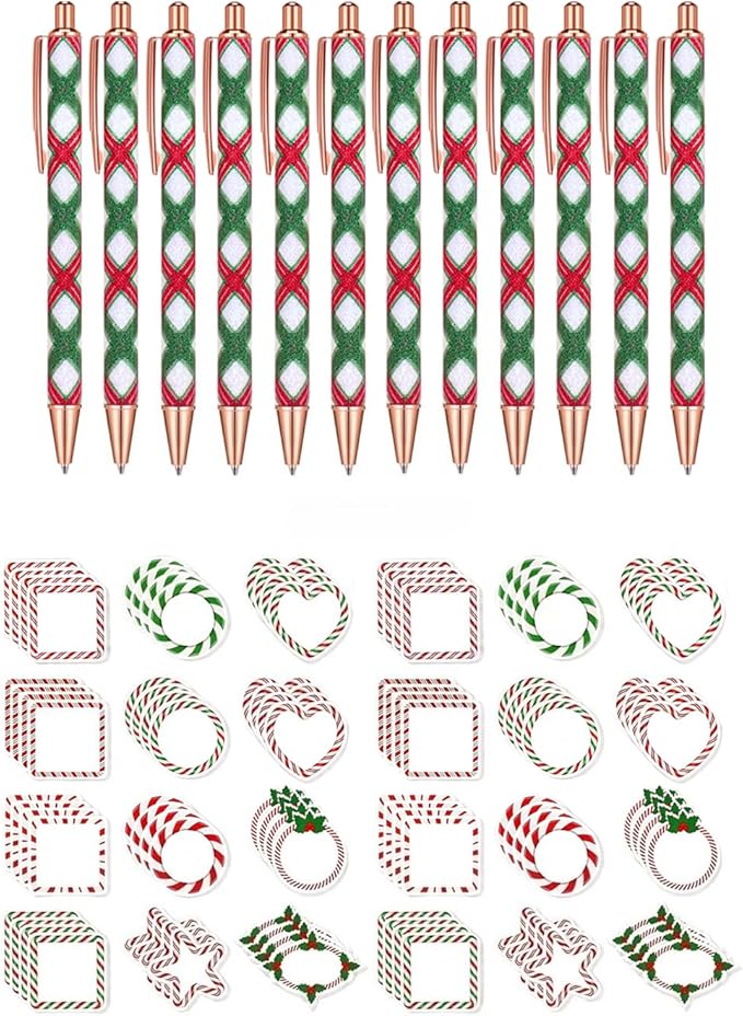 36 Sets Christmas Pen and Notepad Set, Includes 12 Metal Black Ink Pens and 24 Christmas Candy Sticky Notes 3x3 Inch, Perfect Holiday Gifts for Teachers, Students, Office, and Home