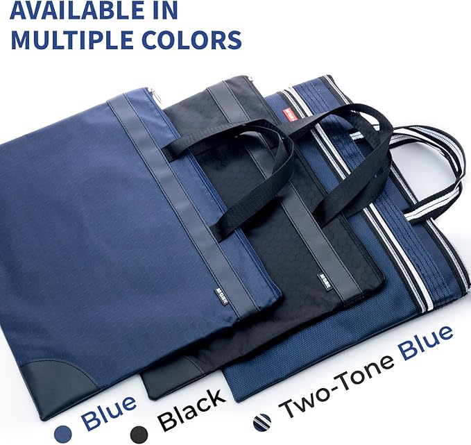 M&G 12x15 in Large Zipper Pouch with Handle, A4 Foldable Lightweight Pocket Waterproof Oxford Document Storage Bag, File Organizer for Office Travel Books Papers Filing Folder – 1 Pack (Blue)
