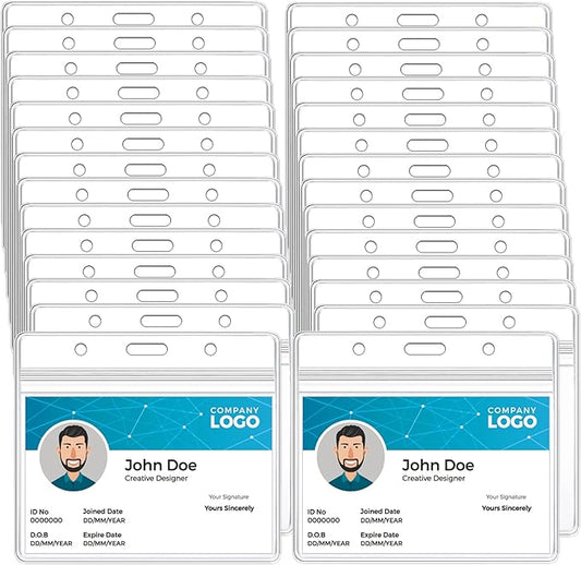 100 Pcs Clear Badge Holder Horizontal ID Card Holder Waterproof Plastic Card Name Badge Holder for Office, School, Conference