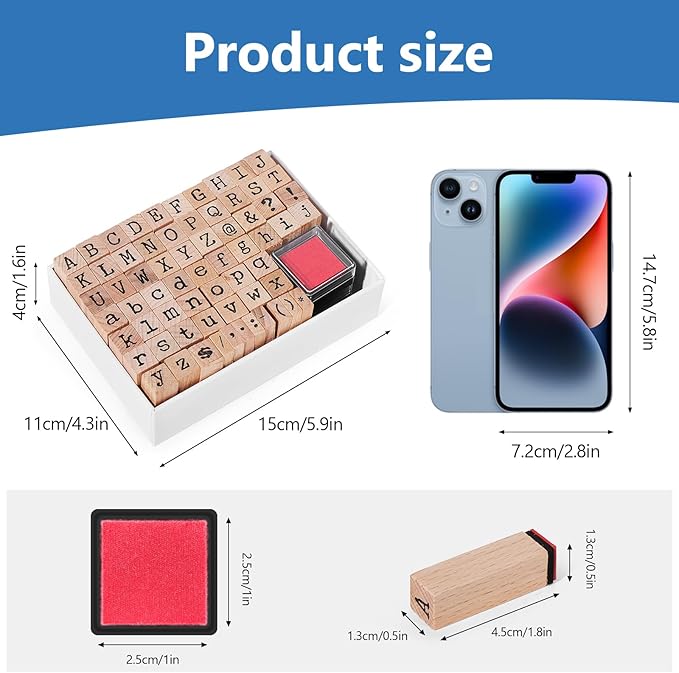 65 PCS Small Letter Stamps and Ink Pad for Crafting, Clay Alphabet Wooden Rubber Stamp Kit for Kids, DIY Craft Scrapbook Supplies for Card Making (Large-68PCS)