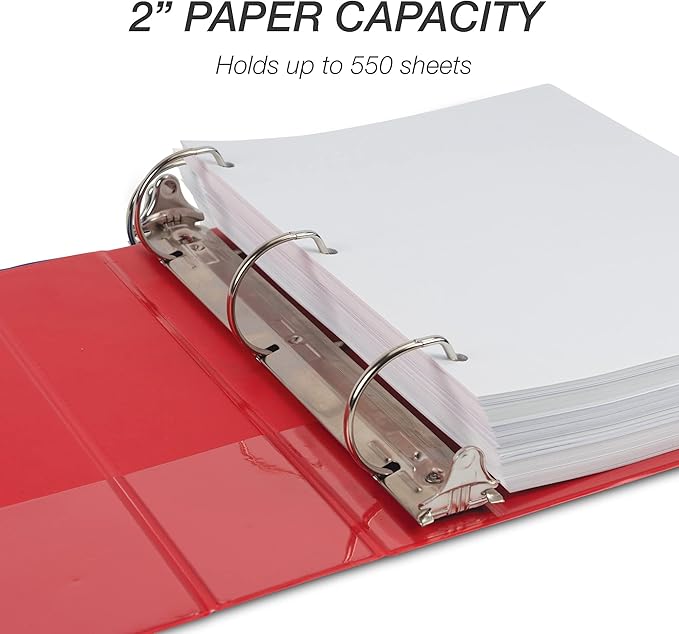 Samsill Durable 2 inch 3 Ring Binder, Made in USA, D Ring Binder, FSC 100% Recycled Chipboard, Red, 4 Pack