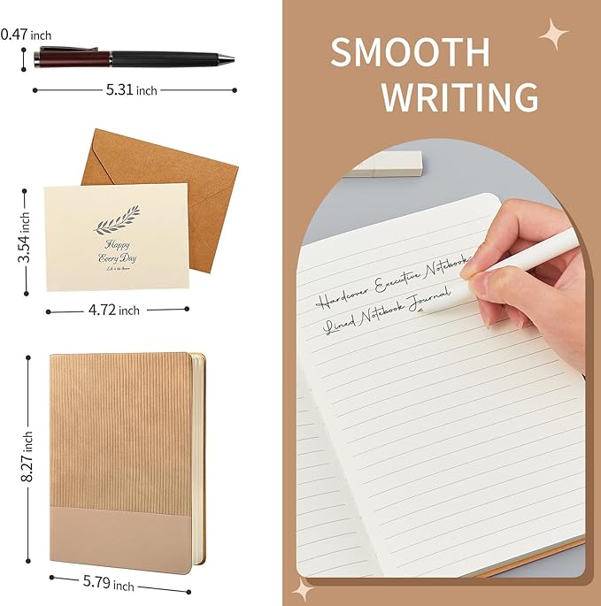 TSFPapier A5 Lined Notebook with Pen & Gift Box 216 Pages PU Leather Journals for Women Men 100GSM Thick Paper College Ruled Notebook for School,Travel,Business,Work,Home Writing (Khaki)