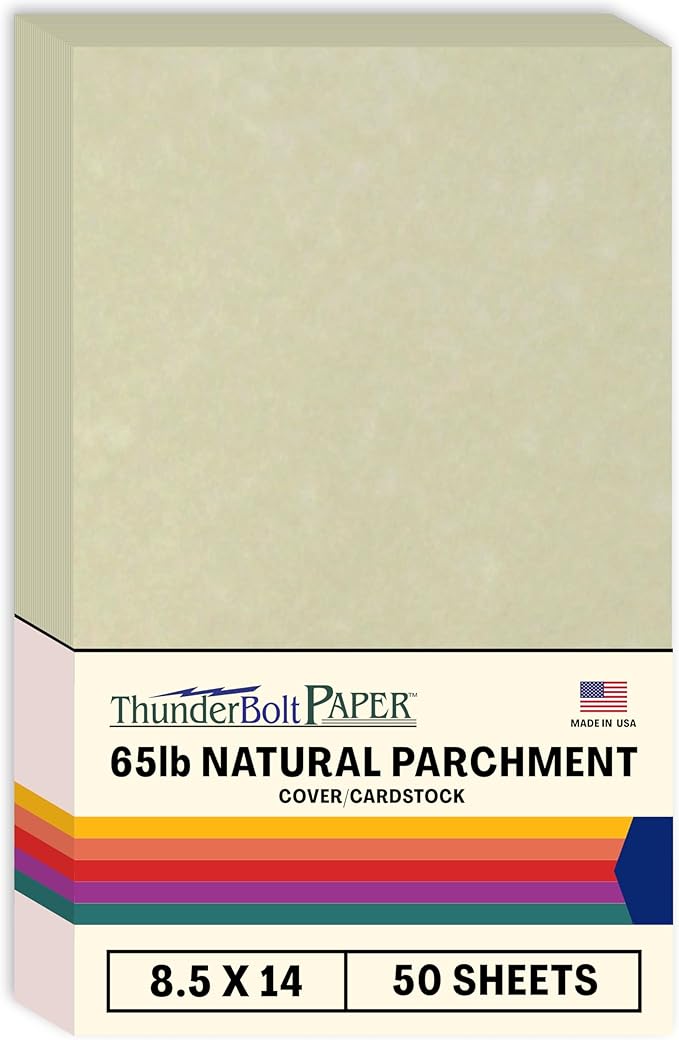 50 Natural Parchment 65lb Cover Paper Sheets 8.5X14 Inches Cardstock Weight Colored Sheets 8.5" X 14" (8.5X14 Inches) Legal|Menu Size - Printable Old Parchment Semblance