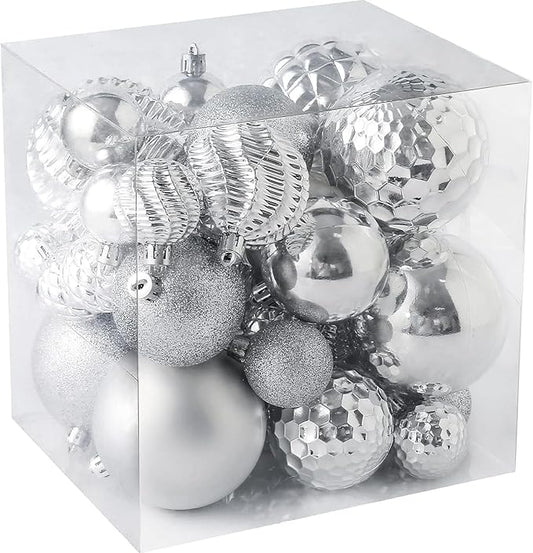 Christmas Balls Ornaments -36pcs Shatterproof Christmas Tree Decorations with Hanging Loop for Xmas Tree Wedding Holiday Party Home Decor,6 Styles in 3 Sizes(Silver)