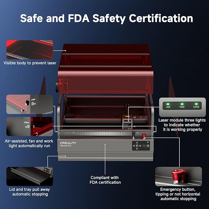 Creality Laser Engraver Enclosed, Falcon2 Pro 40W Output Laser Cutter, 25000mm/min Speed Laser Cutter Machine with Air Assist, Auto Fan, Camera Positioning for Wood and Metal