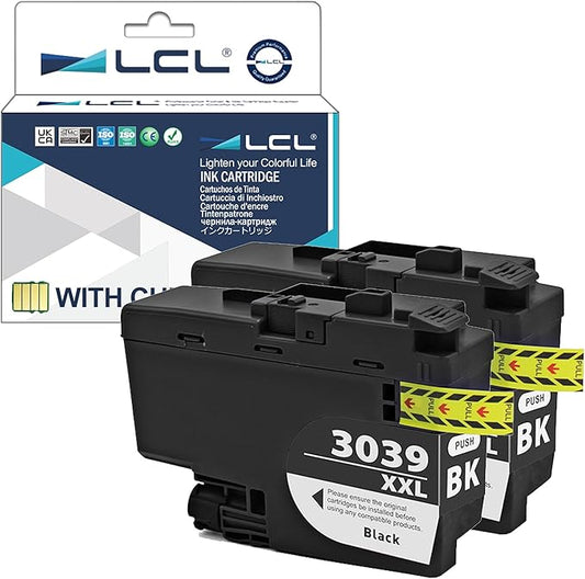 LCL Compatible Ink Cartridge Pigment Replacement for Brother LC3039 XXL LC3039XXL LC3039BK MFC-J5845DW MFC-J5845DW MFC-J5945DW MFC-J6945DW MFC-J6545DW MFC-J6545DW XL (2-Pack Black)