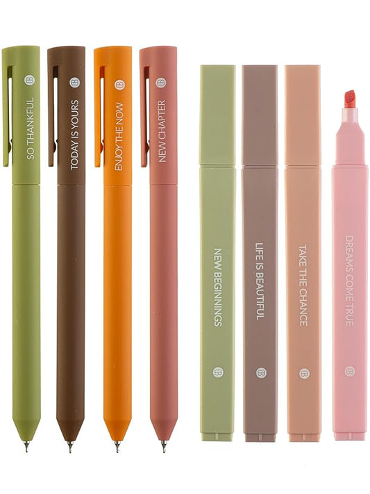 DIVERSEBEE Aesthetic Highlighters and Gel Pens, Earthy Bible Highlighters No Bleed, 8 Pack Assorted Colors Cute Journaling Pens, Bible Study Supplies (Dreams)