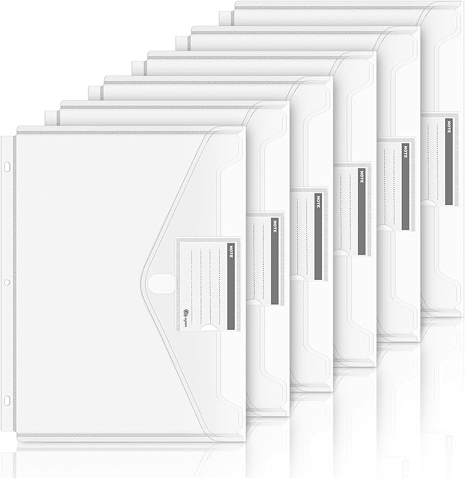 Clear Binder Pockets for 3 Ring, 28 PCS Plastic Binder Folders Envelopes with Extra-Long Hook and Loop Closure, Letter Size Heavyweight Poly Binder Organizer with Label Pocket for School Office Home