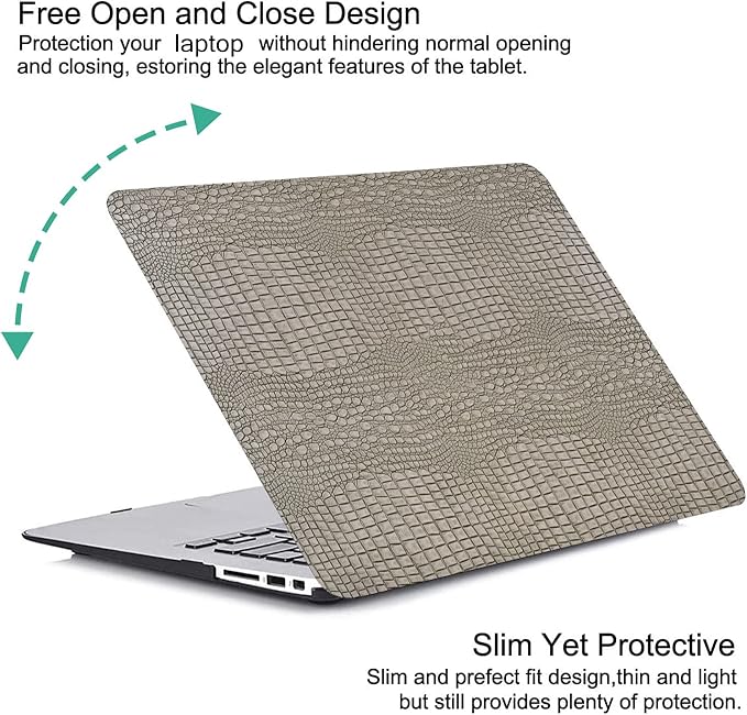 DTangLsm Compatible with MacBook Pro 13 inch Case 2024-2016 M2 M1 A2338 A2289 A2251 A2159 A1989 A1706 A1708, Crocodile Skin Alligator PU Leather Hard Shell Case and Keyboard Skin, Silver