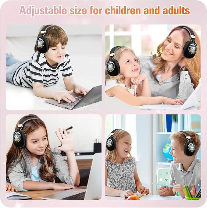 Kids Bluetooth Headphones - Light Up Cat Over Ear Kids Wireless Noise Cancelling Headphones with Microphone for Kids for School Gaming Headset Headphones for IPad Kindle Tablet PC Travel (Black Gold)