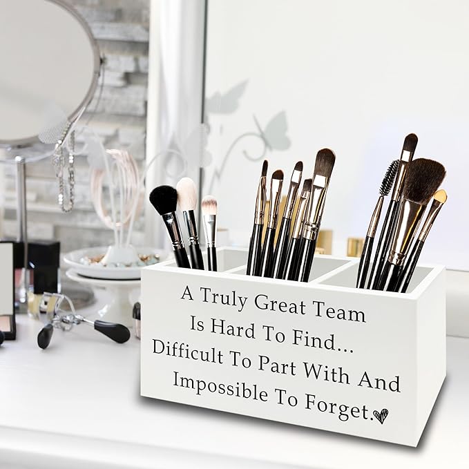 Team Office Pen Pencil Holder Organizer for Desk, Team Appreciation Gifts for Employees, Gifts for Coworkers Women Men Wooden Box Sign for Home Office Desk Tabletop Decorations