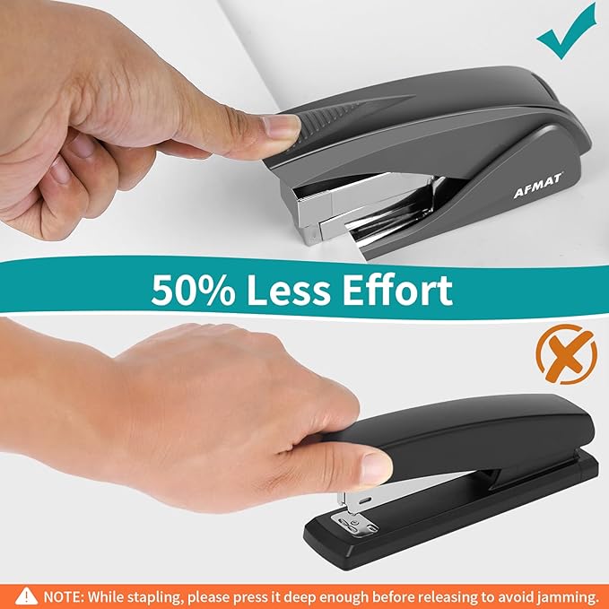 AFMAT Effortless Stapler for Desk, 50 Sheet Desktop Stapler, Ergonomic Office Staplers, One Finger Touch Stapling, Built-in Staple Remover, Portable & Space Save Size, Good for Home & Office
