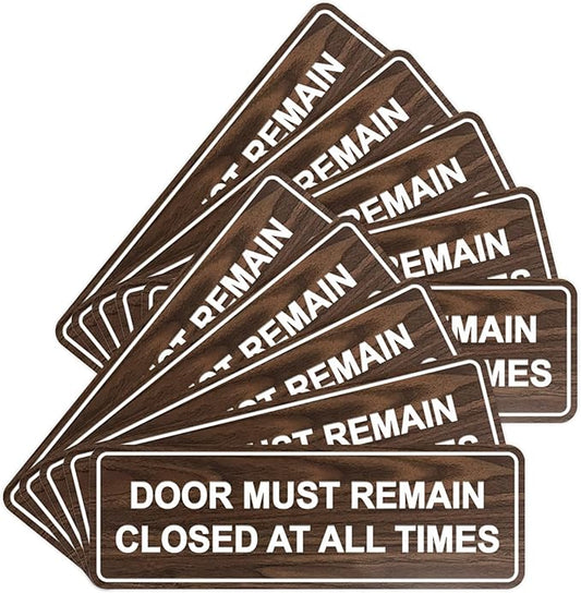 Signs ByLITA Standard Door Must Remain Closed At All Times Sign (Walnut) - Medium 10 Pack