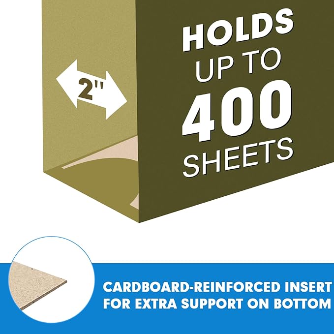 Extra Capacity Hanging File Folders, RAZCC 60 Pack Letter Size Reinforced Hanging Folders with Heavy Duty 2 Inch Expansion for Bulky Files, Filing Cabinet, Adjustable Tabs, Green