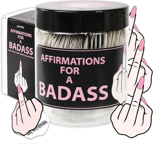 Badass Affirmation Jar – 60 Daily Affirmation Cards, Middle Finger Gifts for Women, Funny Birthday Gifts for Best Friends, Self Care Gift for Women, Encouragement Gift for Coworkers
