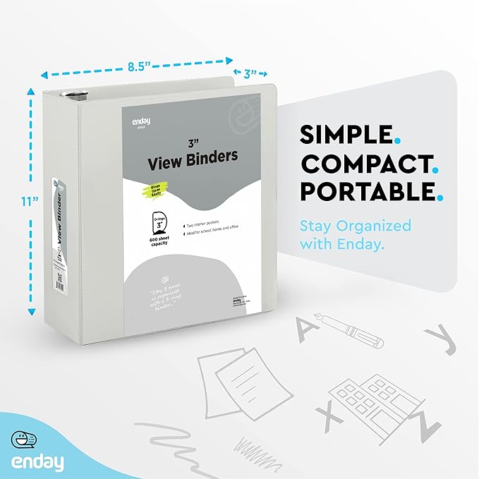 3 Slant D-Ring Binder 3 Inch Grey, 3 in Clear View Cover with 2 Inside Pockets Binder, Heavy Duty Colored School Supplies Binders,Also Available in Green, Red, Purple, Blue, Pink (24 PC) – by Enday