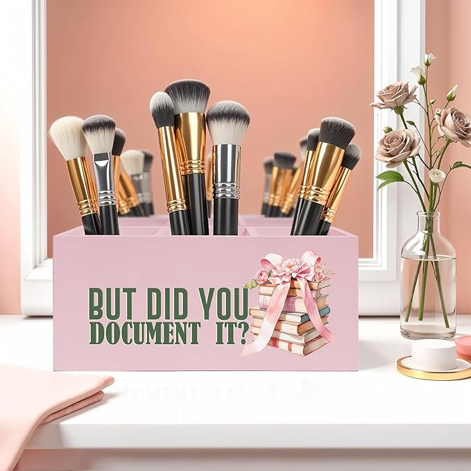 But Did You Document It Pink Pencil Pen Holder for Desk, HR Human Resource Gifts, Funny Work Gifts for Coworkers Wooden Pencil Holder Organizer for Home Office Desk Accessories