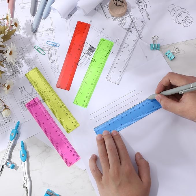 Zonon 6 Pcs 6 Inch Ruler Bulk Colorful Plastic Flexible Straight Metric Rulers with Centimeters and Inches Drafting Measuring Tool for Classroom School Students Education