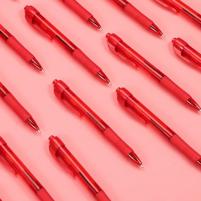 deegtran Pens Bulk, 50 Pack No Bleed Red Ink Click Pens with Soft Grip, Wholesale Retractable Ballpoint Pens for Office School, Medium Point Smooth 1.0MM