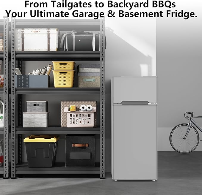 4.5 Cu.Ft Mini Fridge with Freezer, 2 Door Compact Refrigerator, Small Fridge with Adjustable Thermostat Energy Ultra Quiet, Mini Fridge Removable Glass Shelves for Bedroom Office Dorm Grey