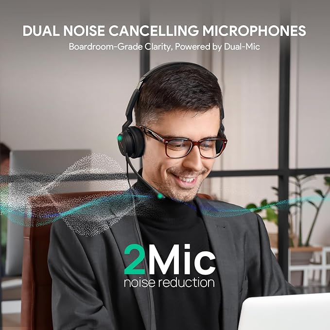 Yealink UH44 Teams Certified USB Wired Headset with 2 Noise Cancelling Mics,Stereo Sound for PC,Laptop,Teams,Zoom,Call Center,Home Office,Inline Controls,Comfort Ear Cushions,USB-C/A,Busylight