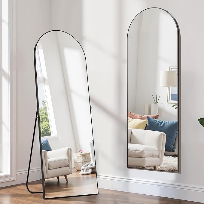 Arched Full Length Mirror, 64"×21" Floor Mirror with Stand, Large Full Length Mirrors for Home Wall Decor, Arched Mirrors for Bedroom Cloakroom Decor - Black