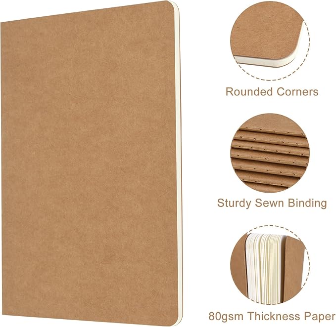 ZCZN 50 Pack A5 Kraft Notebooks Bulk, 8.15x5.5 Inches Lined Paper Journaling Notebooks, Notebooks for Work, Composition Notebooks for School, Journal Notebooks for Office, 60 Pages