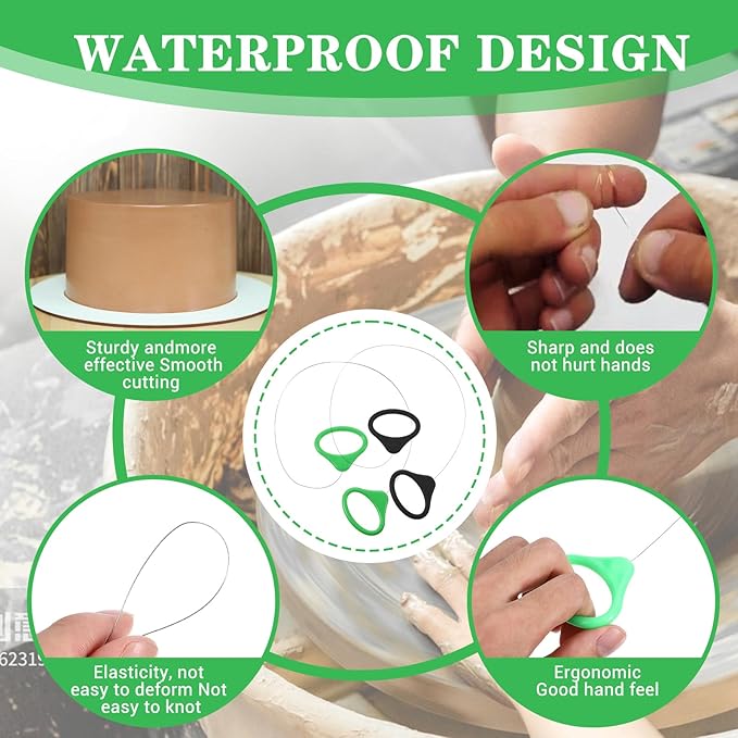 2 Pcs Pottery Wire Tool Clay Cutting Wire Handle Standard Clay Cutters Steel Wires Sculpting Tools for Green Black Pottery Wheel Artists Cut Off