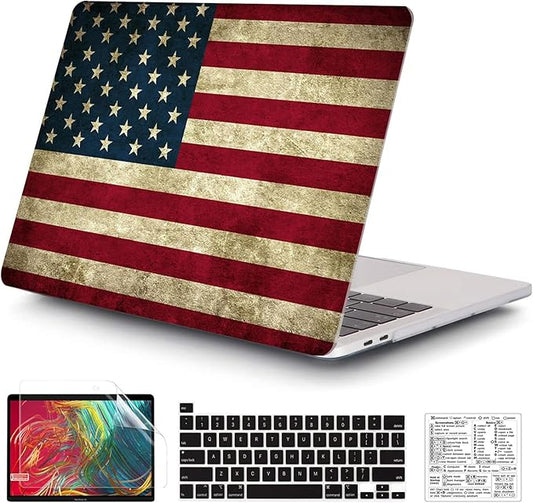 Compatible with MacBook Pro 13 Inch Case M2/M1 2025 2022-2017 A2338 A2289 A2251 A2159 A1989 A1706 A1708 Plastic Hard Shell Case&Keyboard Skin&Mac OS Keyboard Sticker (American Flag)