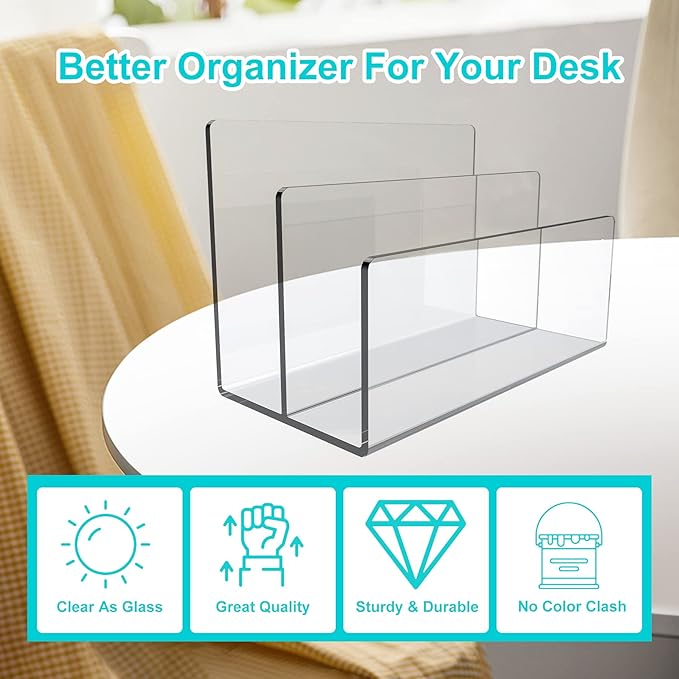 Boloyo Acrylic File Holder,1PC 2 Sections Clear File Organizer Mail Letter Sorter Desktop Folder Holder for Home Office School Envelope Bill Filling Paper Document