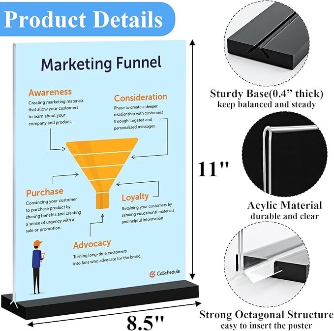 6Pack Acrylic Sign Holder 8.5x11 Vertical ,Clear Sign Holder Double-Sided ,Plastic Flyer Stand Menu Table Display Holders,Acrylic Paper Holder Plastic Picture Frames for Office Restaurants Show Fair