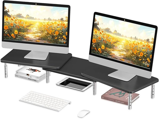 suptek Dual Monitor Laptop Stand Riser with Adjustable Length and Angle,Office Desktop Organizer Computer Stand for 2 Monitors for PC Monitor Laptop Printer(MST023)