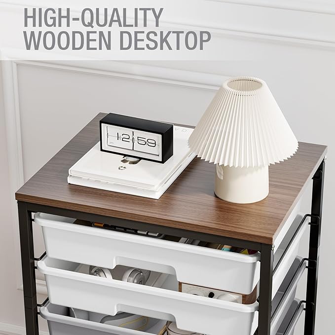 Rolling Storage Cart with 8 Drawers, Utility Cart on Wheels with Wooden Tabletop, Utility Cart for Teacher Storage, Office Organizer, Classroom Storage Cart, Craft Storage, Grey