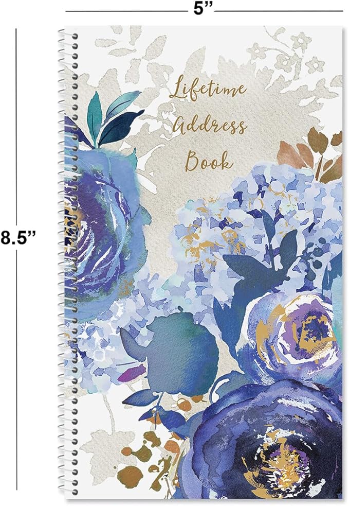 Current Blue Peacock Address Book - 94 Pages; Small 5" x 8-1/2" Size for Purse or Office, Spiral Bound Soft Cover Organizer for Contacts, Addresses, Email, & Phone Numbers + 50 Replacement Stickers