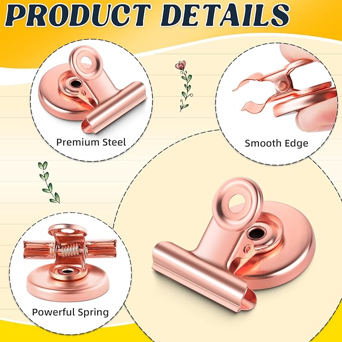 Grtard 6 Pack Magnetic Clips Heavy Duty, Magnet Clips for Fridge, Refrigerator Magnets, Strong Magnetic Clip,Scratch Free Magnets with Clip for Refrigerator, Whiteboard, Classroom, Locker (Rose Gold)