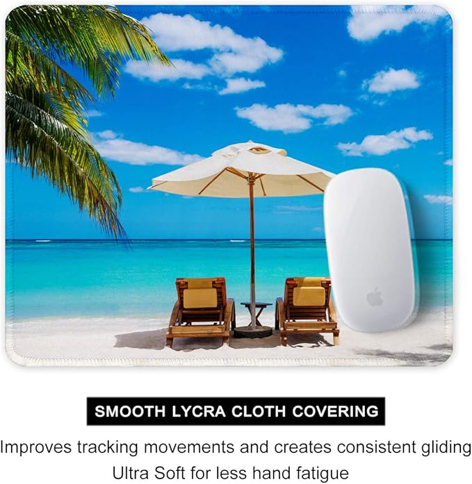 Auhoahsil Mouse Pad, 12 x 10 in Beach Theme Computer Mouse Pad for Desk, Premium-Textured Non-Slip Rubber Stitched Edges Waterproof Square Mouse Mat for Gaming Work Wireless Mice, Blue